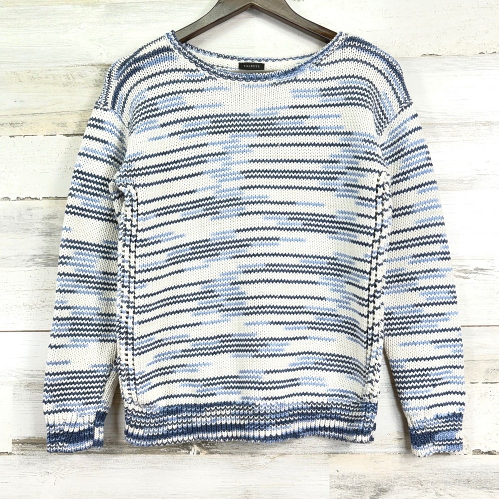 Talbots Womens Striped Knit Sweater Blue White Striped Pullover Size S‎
